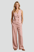 Women’s Jumpsuit with Wrap Neckline and Button Front