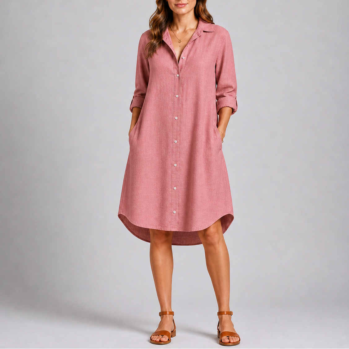 Women’s Summer Shirt Dress with Button Front and Relaxed Fit