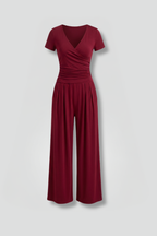 Women's Lounge Set with Wrap Top and Wide-Leg Pants