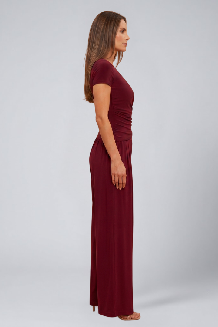 Women's Lounge Set with Wrap Top and Wide-Leg Pants