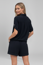 Women’s Short Jumpsuit with Button Closure and Short Sleeves