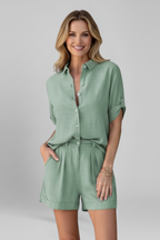 Women’s Short Jumpsuit with Button Closure and Short Sleeves