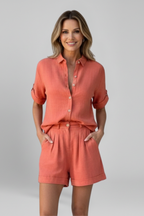 Women’s Short Jumpsuit with Button Closure and Short Sleeves