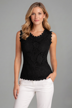Women’s Sleeveless Blouse with V-Neck and Lace Surface