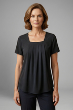 Women’s Tunic Top with Square Neck and Pleated Front