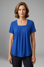 Women’s Tunic Top with Square Neck and Pleated Front