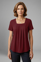 Women’s Tunic Top with Square Neck and Pleated Front