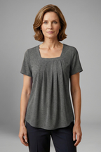 Women’s Tunic Top with Square Neck and Pleated Front