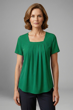 Women’s Tunic Top with Square Neck and Pleated Front