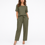 Women’s Two-Piece Set with Short-Sleeve Top and Trousers