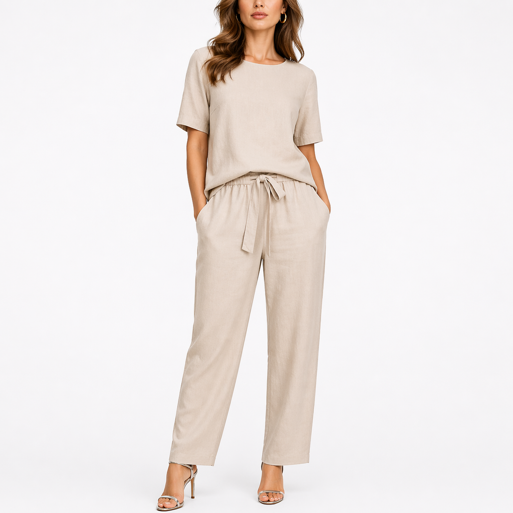 Women’s Two-Piece Set with Short-Sleeve Top and Trousers