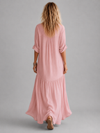 Women’s Linen Look Maxi Dress – Relaxed Button Front Summer Style