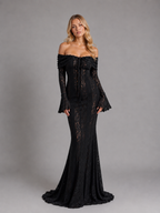 Women’s Off-Shoulder Lace Cutout Maxi Dress – Wedding Guest Style
