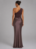 Women’s One-Shoulder Satin Feel Maxi Dress – Wedding Guest Gown