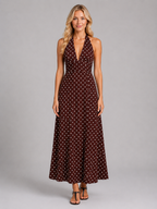 Women’s Polka Dot Halter Maxi Dress – Summer Occasion Style