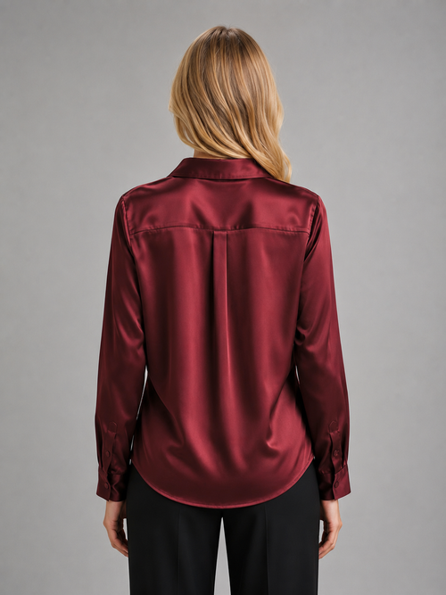 Women's Satin-Feel Blouse – Elegant Silky Drape