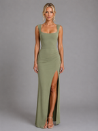 Women’s Square Neck Side Split Maxi Dress – Elegant Occasion Style