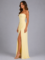 Women’s Strapless Draped Maxi Dress – Wedding Guest Gown