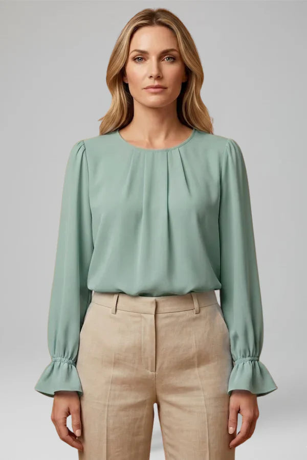 Women's puff sleeve pleated blouse for Office Wear
