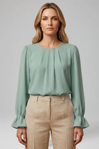 Women's puff sleeve pleated blouse for Office Wear