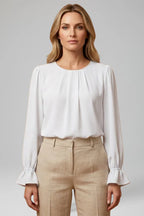 Women's puff sleeve pleated blouse for Office Wear