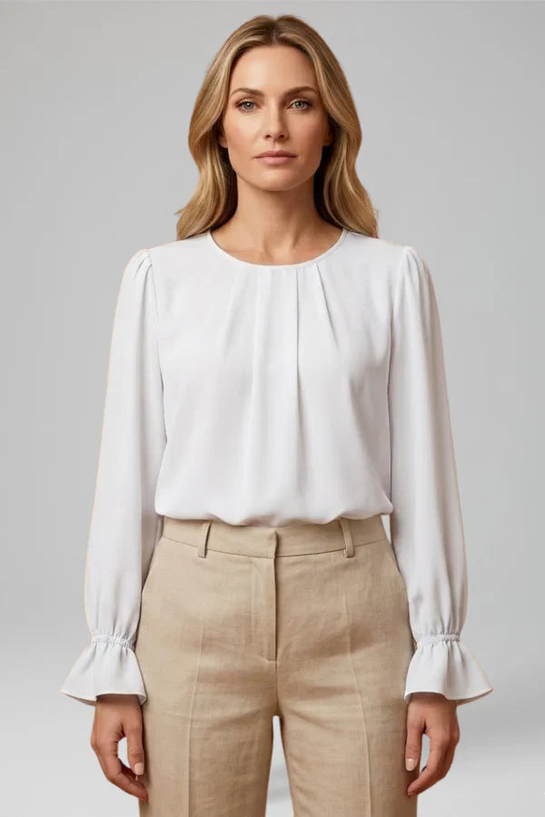 Women's puff sleeve pleated blouse for Office Wear
