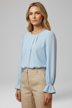Women's puff sleeve pleated blouse for Office Wear