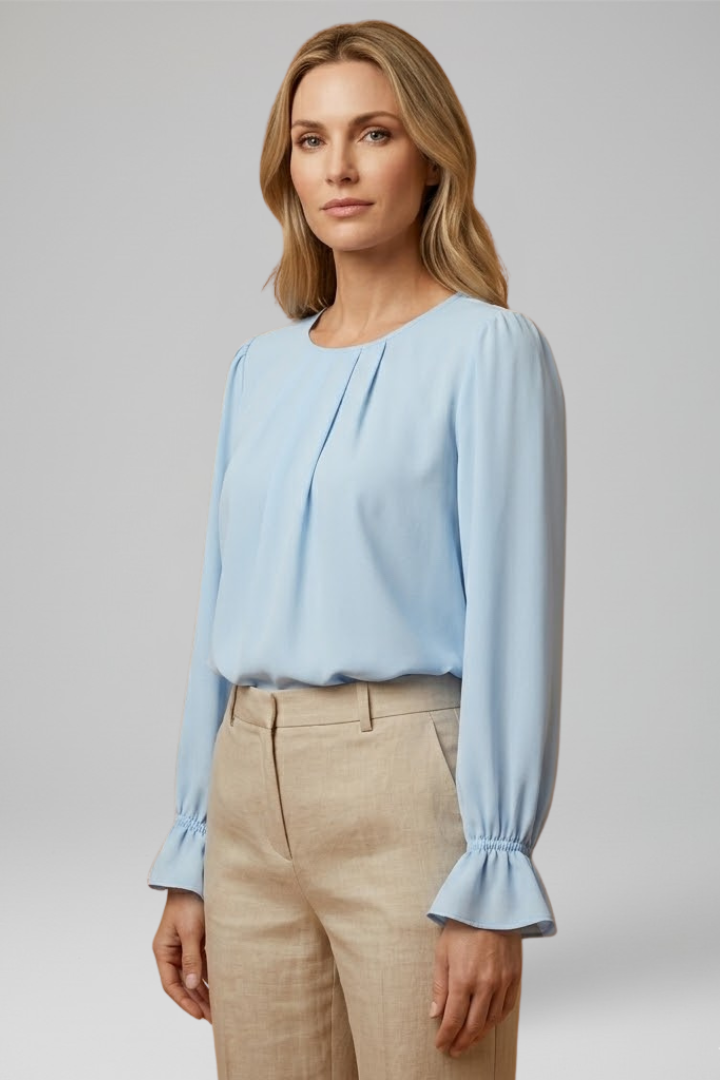 Women's puff sleeve pleated blouse for Office Wear