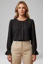 Women's puff sleeve pleated blouse for Office Wear