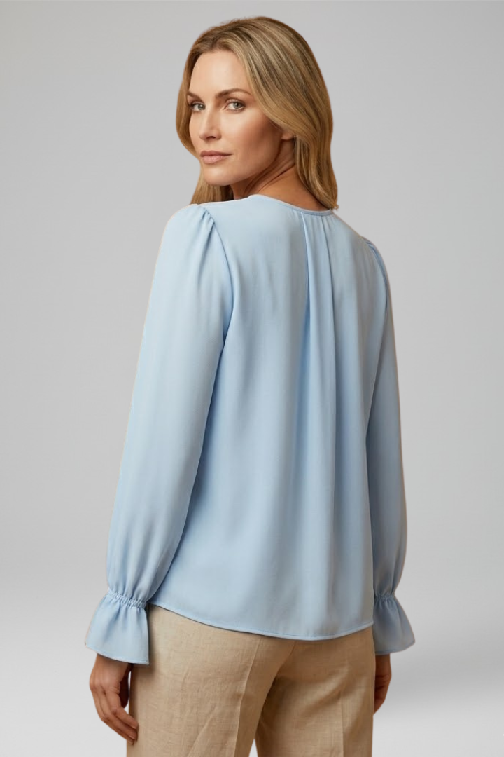 Women's puff sleeve pleated blouse for Office Wear