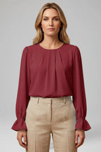 Women's puff sleeve pleated blouse for Office Wear