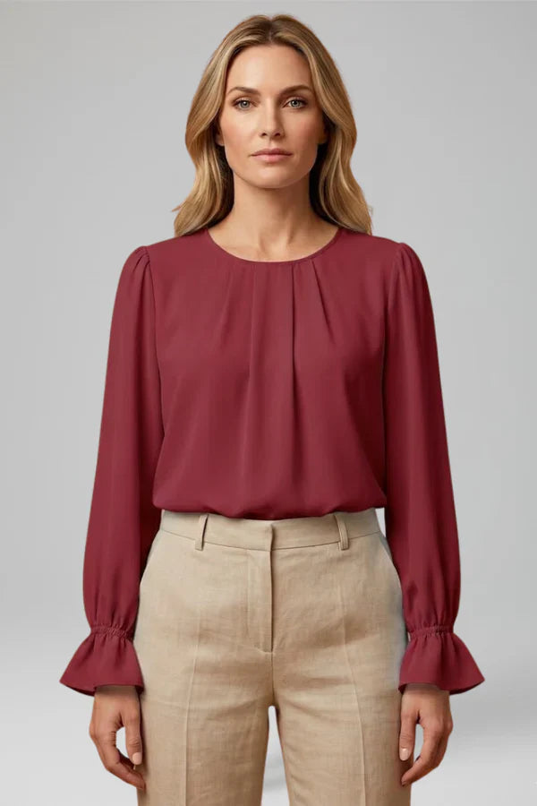 Women's puff sleeve pleated blouse for Office Wear