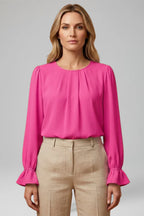 Women's puff sleeve pleated blouse for Office Wear