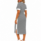 Women’s Black and White Striped Midi T-Shirt Dress