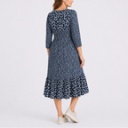 Women’s Floral Midi Dress with V-Neck and Smocked Waist