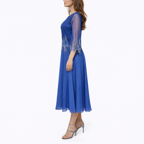 Elegant Midi Dress – Flowing Fit with Sheer Sleeve Detail