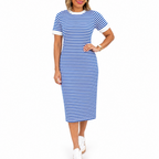 Women’s Black and White Striped Midi T-Shirt Dress
