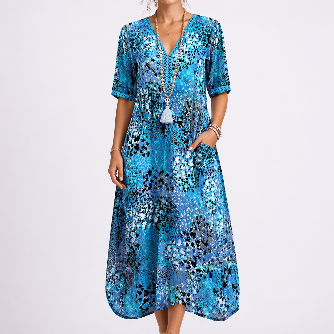 Women’s Summer Floral Midi Dress with V-Neck
