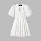 Women’s White Floral Midi Dress with V-Neck
