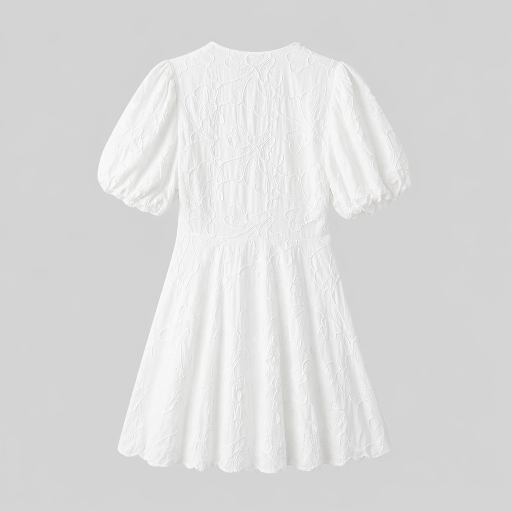 Women’s White Floral Midi Dress with V-Neck