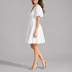 Women’s White Floral Midi Dress with V-Neck