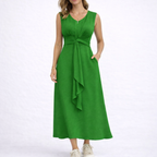 Elegant Sleeveless Midi Dress with Waist Tie Detail
