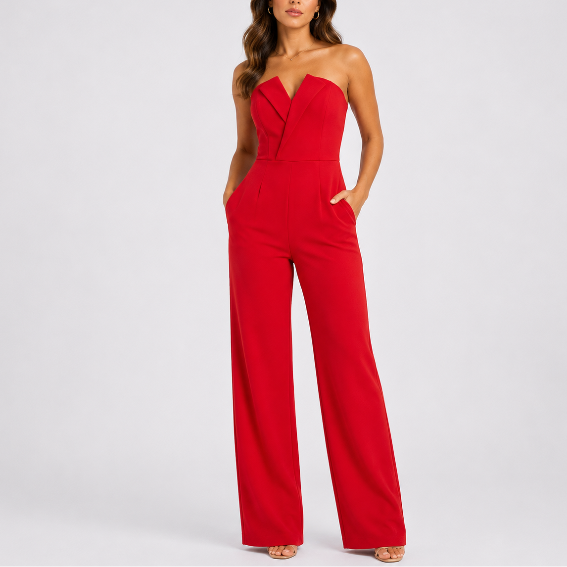 Women’s Elegant Strapless Wide-Leg Jumpsuit
