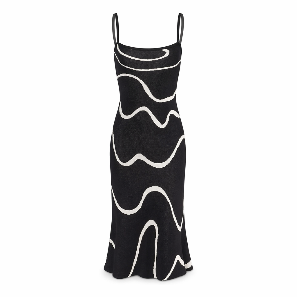 Women’s Black Sleeveless Knit Midi Dress with Mermaid Hem