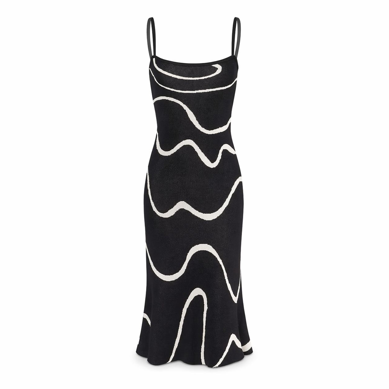 Women’s Black Sleeveless Knit Midi Dress with Mermaid Hem
