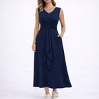 Elegant Sleeveless Midi Dress with Waist Tie Detail