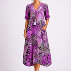 Women’s Summer Floral Midi Dress with V-Neck