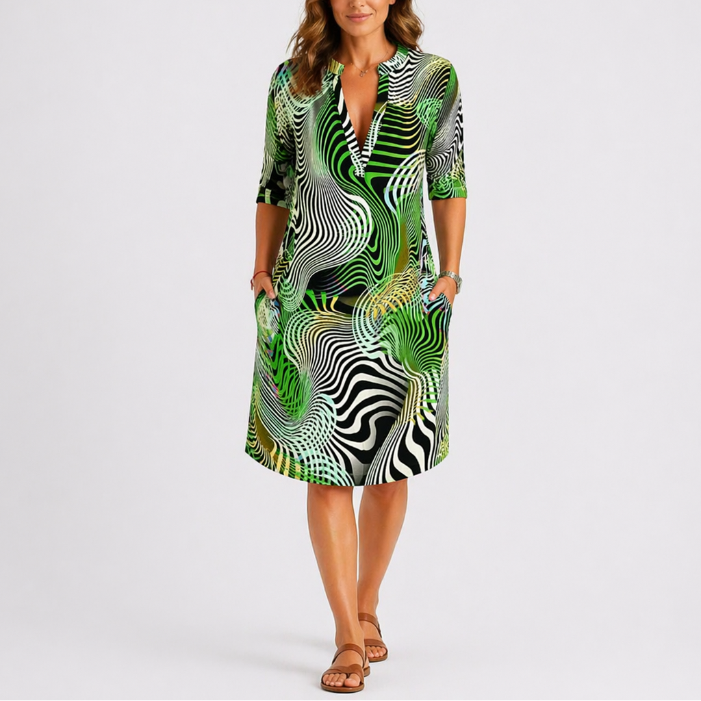 Women’s Abstract Print Midi Dress – Lightweight Fabric
