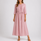 Women’s Summer Midi Dress with Tie Waist and Button Detail